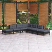 7 pcs conjunto lounge de jardim c/ almofadões pinho maciço