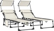 Outsunny Conjunto de 2 Espreguiçadeiras Jardim Dobráveis com Encosto Reclinável 5 Posições e Assento em Malha Creme | Aosom Portugal