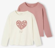 Lote de 2 camisolas Basics, com mangas compridas, para menina pau-rosa