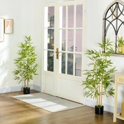 Conjunto de 2 Plantas Artificiais com Vaso Plantas Sintéticas de Bambu com 498 Folhas para Decoração Ø15x120 cm Verde
