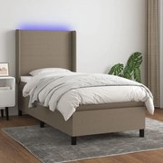 vidaXL Cama box spring + colchão/LED 90x190cm tecido cinza-acastanhado