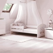 Cama infantil LUK gato rosa 140x70 branca com grade - colchão e estrado incluído