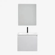 Conjunto De Móvel De Casa De Banho Suspenso Em Madeira Com Lavatório Integrado Macrae Branco & Led Retangular E Anti-embaciamento 60x70 Cm - Sklum