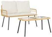 vidaXL Conjunto de Jantar para Jardim 2 pcs Natural vime PE