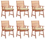 vidaXL Cadeiras de jantar p/ jardim 6 pcs c/ almofadões acácia maciça