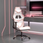 Cadeira gaming massagens c/ apoio pés couro artif. branco/rosa