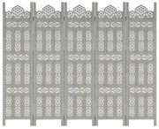 vidaXL Biombo esculp mão 5 painéis 200x165cm mangueira maciça cinzento