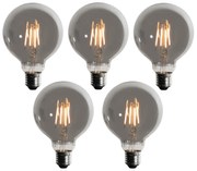 Conjunto de 5 lâmpadas LED E27 reguláveis vidro fumado G95 5W 200 lm 1900K