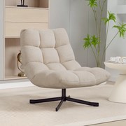 Poltrona Giratória Moderna Poltrona de Sala de Estar com Base de Cruz Estofada em Chenille Impermeável Assento Extra Largo e Pernas de Aço Poltrona Re