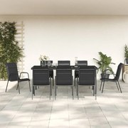 vidaXL 9 pcs conjunto de jantar para jardim aço e textilene preto