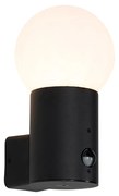Candeeiro de parede exterior preto com vidro opalino com sensor de movimento - Huma