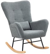 HOMCOM Poltrona Baloiço em Borrego Poltrona para Amamentação com Encosto Acolchoado Almofada e Base de Madeira de Borracha 67x82x100 cm Cinza