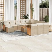 vidaXL 13 pcs conjunto de sofás p/ jardim com almofadões vime PE bege