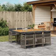 vidaXL 7 pcs conjunto de jantar p/ jardim c/ almofadões vime PE cinza