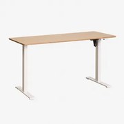 Escrivaninha Elevatória Elétrica Retangular Com Função De Memória Em Madeira E Ferro Serpi Castanho Roble & ↔︎ 140 Cm & Branco - Sklum