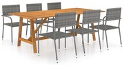 vidaXL 7 pcs conjunto de jantar para jardim cinzento