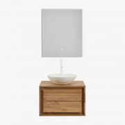 Conjunto De Móvel De Casa De Banho Em Madeira De Teca Jabari Madeira De Teca & Cimento Redondo Branco Ø40 Cm Zavion & Led - Sklum