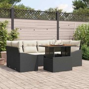 vidaXL Conjunto de Jantar de Jardim de 7 Peças com Almofadas Rattan Preto e Acácia