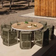 Conjunto De Mesa Redonda Riviera, Ø180 Cm, Em Madeira De Teca E Alumínio, E 8 Cadeiras De Jardim Sophie Em Alumínio E Corda - Sklum