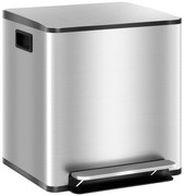 HOMCOM Cesto de Lixo de 2 Seções de 15L com Pedal e Tampa Silenciosa em Aço Inoxidável e PP 41 8x36,7x44 cm | Aosom Portugal