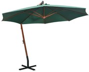 Guarda-sol suspenso com mastro de madeira 350 cm verde