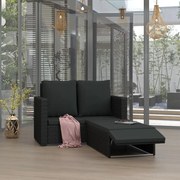 2 pcs conjunto lounge de jardim c/ almofadões vime PE preto