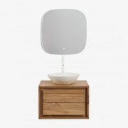 Conjunto De Móvel De Casa De Banho Em Madeira De Teca Jabari Madeira De Teca & Cimento Redondo Branco Ø40 Cm Zavion & Quadrado - Sklum