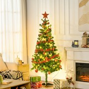 Árvore de Natal Artificial com 150 Luzes LED 480 Ramos com 100 Decorações Suporte de Aço Ø86x180 cm Verde