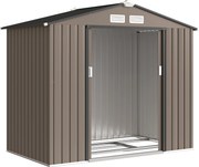 Outsunny Abrigo de Jardim Metálico de Exterior 213x130x185 cm Abrigo de Jardim com 2 Portas Deslizantes e 4 Janelas Castanho | Aosom Portugal