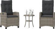 vidaXL 3 pcs conjunto bistrô com almofadões vime PE cinza
