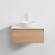 Conjunto De Móvel De Casa De Banho Em Madeira De Freixo Tedrik Castanho Fresno & Cerâmica Redonda Branca Ø40 Cm Lenka & Sem - Sklum