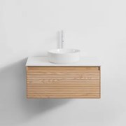 Conjunto De Móvel De Casa De Banho Suspenso Em Madeira De Freixo Tedrik Castanho Fresno & Cerâmica Redonda Branca Ø40 Cm Lenka & Sem - Sklum