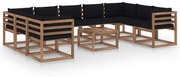 10 pcs conjunto lounge para jardim com almofadões pretos