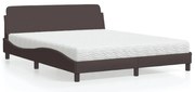 vidaXL Cama com colchão 160x200 cm tecido castanho-escuro