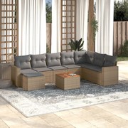 vidaXL 9 pcs conjunto de sofás p/ jardim com almofadões vime PE bege