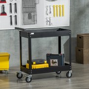 Carrinho de Ferramentas de 2 Níveis com Rodas para Garagem Oficina Mecânica Carga Máxima 150 kg 84,5x38x84 cm Preto