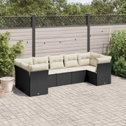 vidaXL 7 pcs conjunto de sofás p/ jardim c/ almofadões vime PE preto