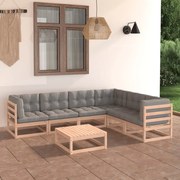 7 pcs conjunto lounge de jardim com almofadões pinho maciço