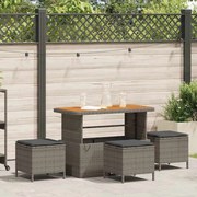 vidaXL Conjunto de Jantar para Jardim com 4 Peças - Almofadas Cinza, Rattan, Polipropileno, Acácia.