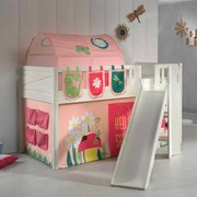 Conjunto cama Infantil SCOTT + escorrega + cortina de brincar SPRING + Túnel + 3 bolsos de arrumação Branca