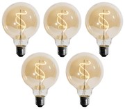Conjunto de 5 Lâmpada LED E27 regulável com filamento espiral G95 4W 270lm 2700K