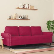 vidaXL Sofá de 3 lugares veludo 180 cm vermelho tinto