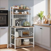 Estante de cozinha 40 x 80 x 170 cm com tomadas e prateleira de grade castanho-branco