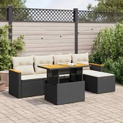 vidaXL 6 pcs conjunto sofás jardim c/ almofadões vime PE/acácia preto