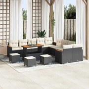 Conjunto de Sofá de Jardim de 14 Peças com Almofadas Preto Vime PE Acácia