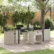 vidaXL Conjunto de Jantar de Jardim com Almofadas Cinza Claro de Vime PE