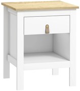 HOMCOM Mesa de Cabeceira Moderna Mesa de Cabeceira com 1 Gaveta Compartimento Aberto Puxador de PU 45x40x55 cm Branco | Aosom Portugal