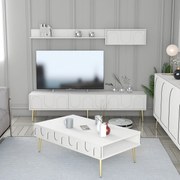 Conjunto de Mobiliário de Sala de Estar Lyon – Branco/Dourado – TV Uni