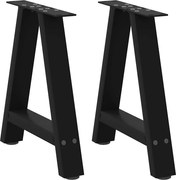vidaXL Pés para mesa de centro em formato A, 2 peças, preto, 38x(42-43) cm, aço