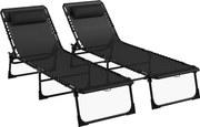 Outsunny Conjunto de 2 Espreguiçadeiras Dobráveis com Encosto Reclinável em 4 Posições, Espreguiçadeiras de Jardim com Assento Respirável em Tecido de Rede, para Praia Piscina Jardim, 189x58x30 cm, Preto | Aosom Portugal